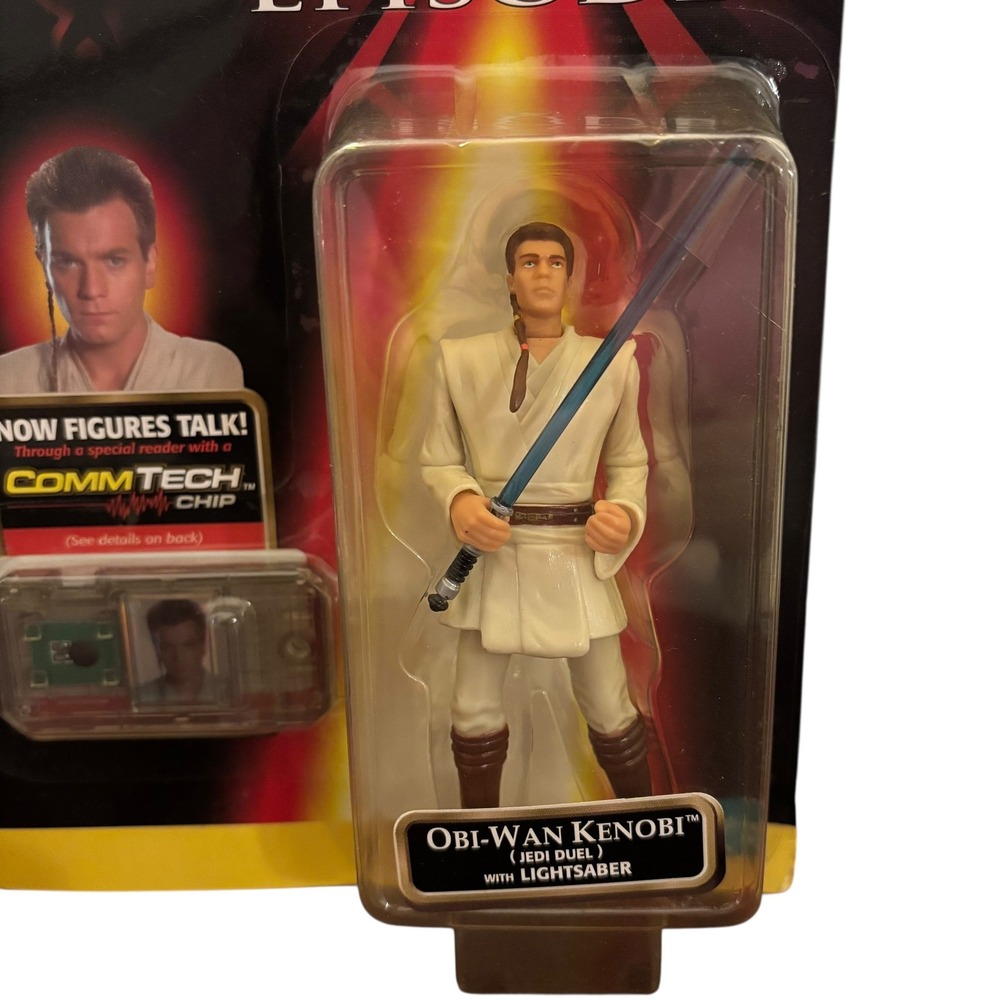Star Wars Episode I Obi-Wan Kenobi Jedi Duel Action Figure CommTech Hasbro New - Picture 4 of 16